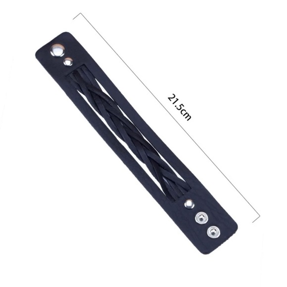 Men Black Leather Wide Bracelet - Picture 4 of 6